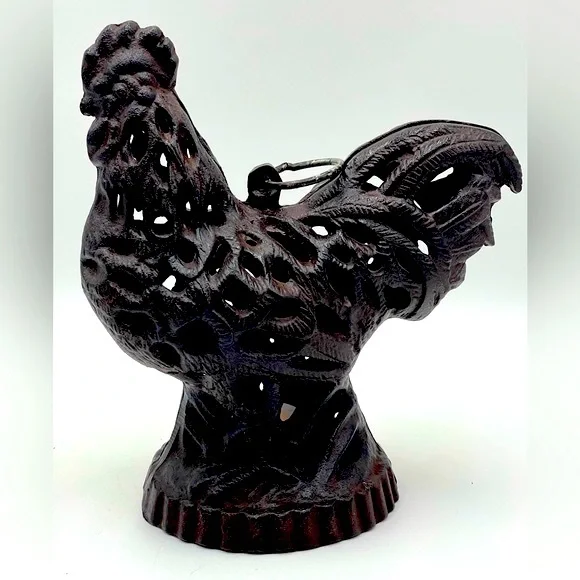 Vintage Rooster Chicken Lantern: Bronze Cast Iron Votive Tea Light Candle Holder